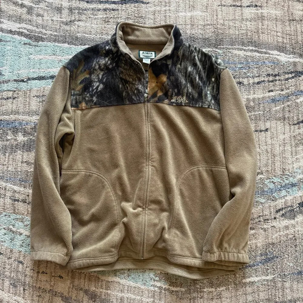 Men's Lewis & Clark Outdoors Brown Camouflage Camo Fleece Zip Up Jacket Sz XL